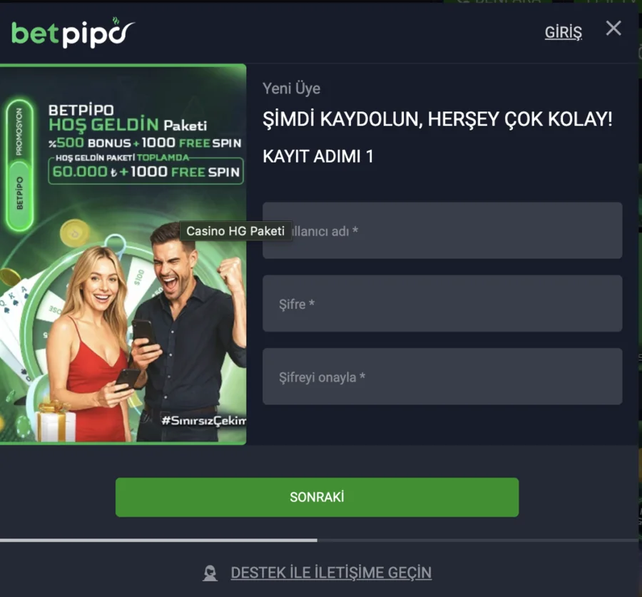 Betpipo mobil uygulama ekranı
